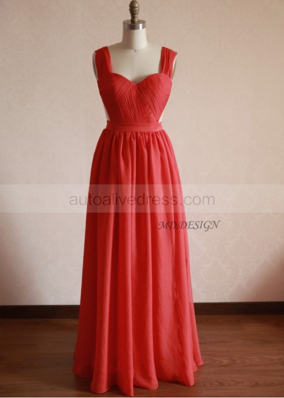 Red Backless Long Chiffon Prom Dress Red Backless Long Chiffon Prom Dress